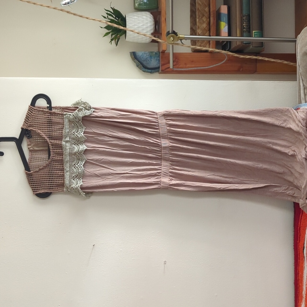 Mauve Light Pink Maxi Dress with Lace Accents - M - Picture 9 of 11